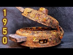 80 years old Antique HEART Waffle Maker Restoration & DIRTIEST restoration ever done !