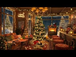 Christmas Jazz Instrumental in Cozy Coffee Shop 🎄Christmas Ambience, Fireplace Jazz & Snowfall