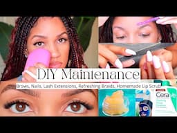 Maintenance Vlog | DIY Lashes, Brows, Nails, Refreshing Box Braids & Homemade Lip Scrub