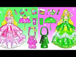 DIY Paper Doll - Green VS Pink Unicorn Raincoat Dresses Contest Extreme Makeover - Dolls Beauty