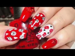 Valentine’s Day Nails - Hearts and Roses tutorial