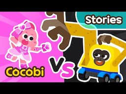 Monkey and Excavator Combined! | Cocobi Pink vs Black EP05 | Kids Cartoon | Cocobi