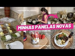 MINHAS PANELAS NOVAS CHEGARAM! 😍 Organizando as refeições da semana, marmitas fitness e receitinhas