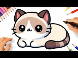 HOW TO DRAW A CUTE KAWAII SIAMESE CAT EASY