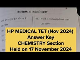 HP MEDICAL TET | Answer Key | CHEMISTRY Section | Held on 17 November 2024 | The Vani classes