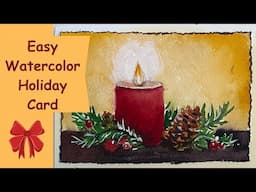 Easy Glowing Christmas Candle in Watercolor for Fun Holiday Card