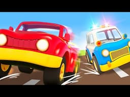 The police car cartoon for kids. The police car saves the pickup truck for kids. Cartoons for kids.