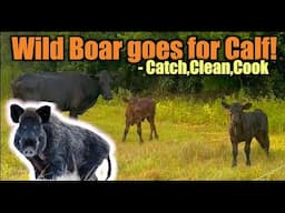 Wild Hog Goes for Calf! | Catch Clean & Cook