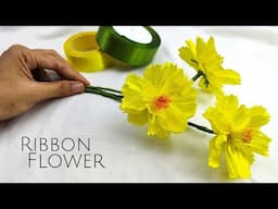 DIY ribbon flower/how to make Cosmos flowers with satin ribbon