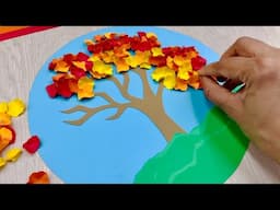 Simple fall paper tree craft | DIY Fall season paper scene | Autumn tree with paper carumpling