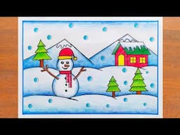 Winter Season Drawing Easy / How to Draw Winter Season Scenery Easy step by step / Winter Drawing