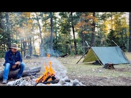 Camping Alone, Bushcraft Tarp Shelter & Caveman Breakfast!