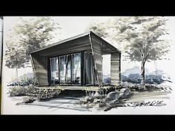 Sketching a cabin with grey markers only