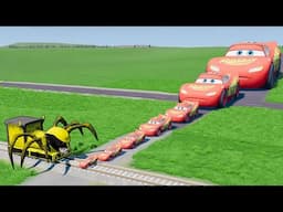 Big & Small Lightning McQueen VS Wolverine the Tank Engine Train - BeamNG.drive