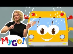 Wheels on the Bus with Blippi! | MyGo! Sign Language for Kids | Educational Videos