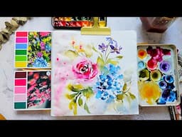 Painting watercolor florals on Khadi fat book