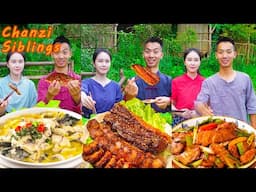 MUKBANG EATING SHOW🔥: Fried Pork Belly Recipe Melt In Your Mouth |Village Funny Mukbang|Chinese Food