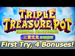 Triple Treasure Pot Slot - Four Bonuses in My 1st Attempt! Fun Session at Green Valley Ranch Casino!