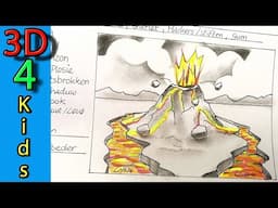 How to draw a Volcano eruption step by step