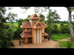 Build Most Amazing Modern Luxury 2-story Mud Villa House By The Survival Wild In The Forest