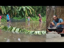 Fishing by Pulling Banana Leaves & ate peacefully | কলাপাতা টেনে মাছ ধরলাম ও শান্তি মতো খাইলাম💚