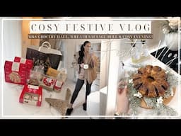 COSY FESTIVE VLOG | M&S Grocery Haul, Wreath Sausage roll & Cosy Evening!