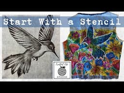 Start with a Stencil Hummingbird Sustainable Clothing, Fruitful Life Studio, Pentart Batik Paint