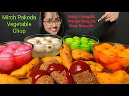 Eating Different types of Rasgulla, Pakoda | Indian Sweets | Big bites | Asmr Eating | Mukbang