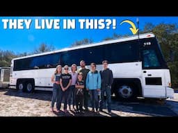 Family of 7 Downsized into a 300 SQ FT Coach Bus!