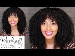 Best Beginner Friendly Natural Protective Hairstyle | Curly Wig w/ Bangs ft. WingsbyHerGivenHair