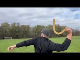 Father and son throwing boomerangs by Vic