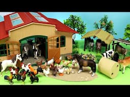 Horses Cows and Chickens on Horse Stable and Farm Diorama