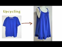 DIY 아주 쉬운 티셔츠 리폼/ Very easy upcycling a T-Shirt|/Dress/끈 원피스/뷔스티에/skirt/치마/옷 만들기/옷 수선/recycling