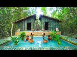 Build The Most Beautiful Bamboo Villa Swimming Pool by Ancient Skills