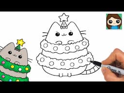 How to Draw Pusheen Cat Christmas Tree 🎄