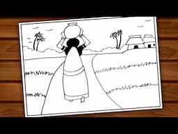 How to draw a village scenery step by step easy| Village scenery drawing| Indian village scenery