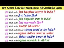 100 General Knowledge Questions for All Competitive Exams | India Gk - India Gk In English