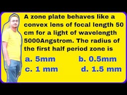 A zone plate behaves like a convex lens of focal length 50 cm for a light of wavelength 5000Angstrom