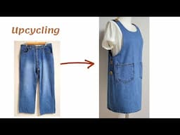 DIY Easy Jeans Upcycling/쉬운 청바지 리폼/원피스/Apron/청치마/Denim Dress/앞치마/옷만들기/skirt/Refashion