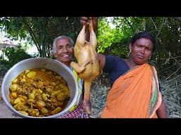 Tribal village style cooking Chicken with Kochu | Kochu chicken curry cooking by tribe people