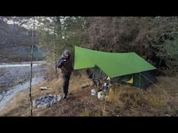 Camping In Winter Rain Storm With Tent And Tarp