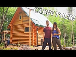 Tiny Log Cabin FULL TOUR  |  How this couple lives alone in the middle of the forest