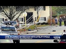 One injured after vehicle slams into utility pole; Temporary power outages reported in Westmorela...