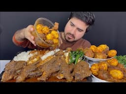 ASMR; Eating Spicy Mutton Curry+Eggs Curry+Chicken Curry+Green Chilli || Real Mukbang