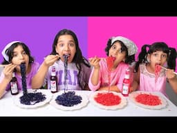 pink vs purple food challnge Shfa