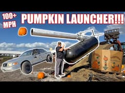 Launching Pumpkins 100+MPH At My Crown Vic!! This Pumpkin Launcher Is No Joke.. + HUGE ANNOUNCEMENT!