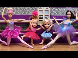 Ballerinas ! Elsa & Anna toddlers are practicing ballet - Barbie dolls - Aurora is the teacher