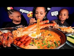 2x SPICY CHEESY KING CRAB LEG & STEAK | BULDAK NOODLES & SEAFOOD BOIL MUKBANG & COOK | QUEEN BEAST