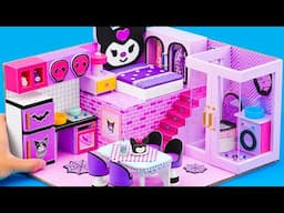 DIY Miniature House #86 How To Make Kuromi Cardboard Purple House with Bedroom, Bathroom and Kitchen