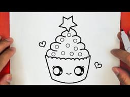 HOW TO DRAW A CUTE CHRISTMAS CUPCAKE TREE, STEP BY STEP, DRAW Cute things